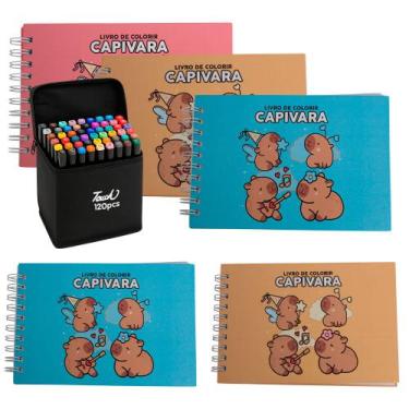 Imagem de Kit 5 Livros De Colorir Capivara Capa Dura Com Canetinha - Toys 2u