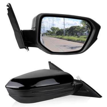 Imagem de KAKSEY Espelho de porta elétrico do lado direito do passageiro compatível com Honda Civic 2016 2017 2018 2019 2020 2021, vidro ajustável de energia manual, dobrável, preto, pintado em preto, espelho retrovisor não aquecido substitui HO1321283