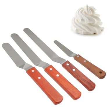 Imagem de Waziaqoc Conjunto de espátula offset com raspador de massa e raspador de bolo, espátula de cobertura de bolo de aço inoxidável para assar inclui 10, 15, 20 cm, espátula de cobertura para cozinhar em