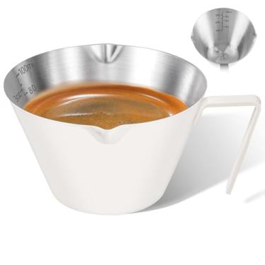 Imagem de carrottimes Copos de café expresso de aço inoxidável, acessórios de café expresso, copo medidor de metal de bico duplo com escala dupla, copo de café expresso com alça, pesagem de grãos de café