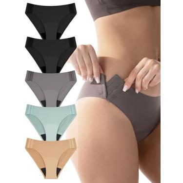 Imagem de TIICHOO Calcinha feminina à prova de vazamento com fecho de gancho, roupa íntima adaptável à menstruação e incontinência, pacote com 5 (2 pretas/1 marrom claro/1 bege/1 verde fumê, 2GG)