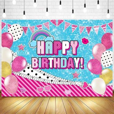 Imagem de Withu Pano de fundo de aniversário rosa azul para crianças, meninos, meninas, decorações de festa com glitter, lantejoulas, bolinhas listradas, balões de confetes, artigos de festa de aniversário