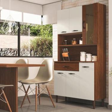 Imagem de Kit Cozinha 6 portas e gaveta Golden Nogueira / Off White / Ripado - K