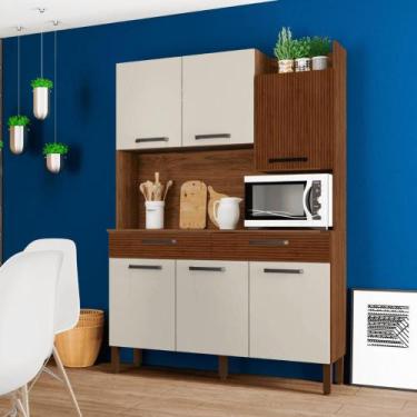 Imagem de Conjunto Cozinha 6 portas e gavetas torino Nogueira / Ripado / Off Whi