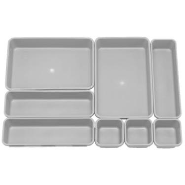 Imagem de Kit 8 Organizador Modular Gaveta Talheres Maquiagem Cosméticos Penteadeira Bancada Armário Multiuso