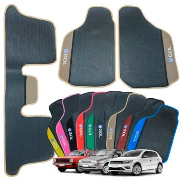 Imagem de Tapete Automotivo Gol G8 G7 G6 G5 G4 G3 G2 G1 Borracha 3 Peças Detalhe em Carpete Personalizado Gol Bola Quadrado (BEGE)