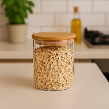 Imagem de Pote de Vidro Redondo Hermético com Tampa Bambu - 800ML