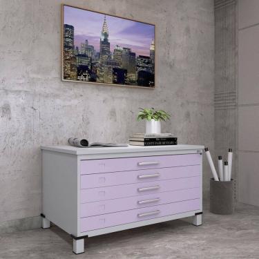 Imagem de Mapoteca Mont 5 Gavetas 71,3cm X 120,4cm Aço Cinza/Lilás