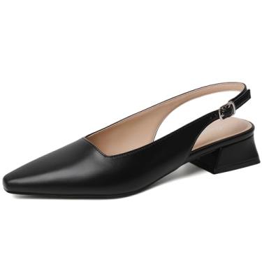 Imagem de Mostrin Sapato social feminino de salto alto grosso D'Orsay Slingback salto bloco fechado bico quadrado para trabalho, escritório, dia a dia, casamento, Preto nº 03, 38