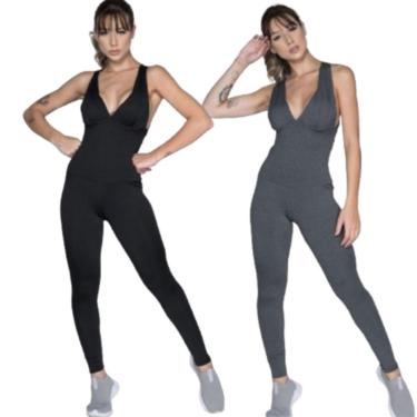 Imagem de KIT 2 Macacão Liso Longo Bojo Serra e Mar Roupa para Academia Treino Suplex Moda Fitness-Feminino