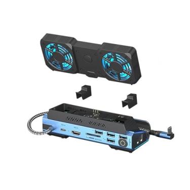 Imagem de Estação de Ancoragem de 9 Em 1 para Convés a Vapor, Rog Ally X & Legion Go, Fã de Refrigeração Dupla Estação de Docking USB C Com HDMI 4K 60Hz, 1000Mbps, 4*USB 3.0, USB C 100W