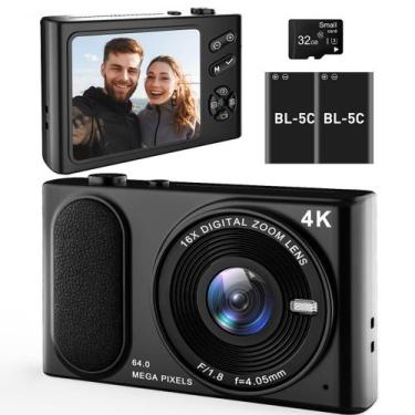 Imagem de Câmera digital TAOQQI 4K UHD 64MP com cartão de 32GB e 2 baterias