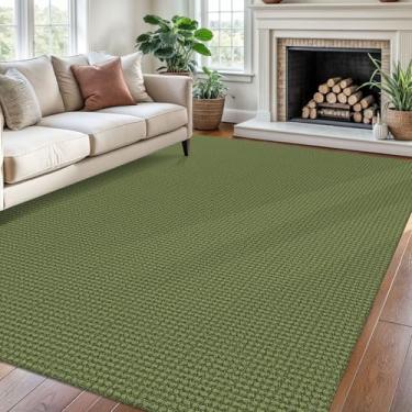 Imagem de Ivissy Tapete trançado lavável de 1,8 x 2,5 m para sala de estar, antiderrapante, para quarto, boho, sala de jantar, tapete de algodão para sala de estar, para berçário, sala de jogos, verde