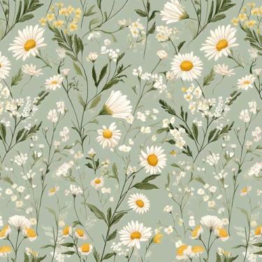 Imagem de ZAMNEA Papel de parede Daisy Peel and Stick, papel de parede floral vintage verde branco autoadesivo removível para quarto, cozinha, bancada, armários, cômoda, gaveta, móveis, 43 x 38 cm