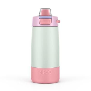 Imagem de Ello Garrafa de água infantil Colby isolada de aço inoxidável de 350 ml com canudo e alça de transporte de silicone embutida e tampa de bloqueio à prova de vazamento para mochila escolar, lancheira