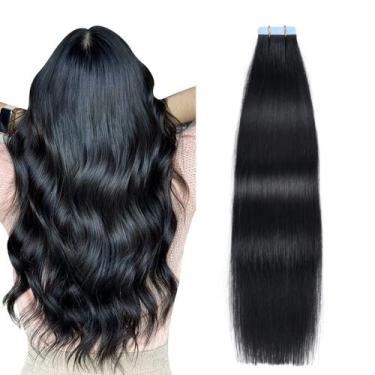 Imagem de Fita adesiva em extensões de cabelo SUYYA Black Straight 24" 50g x20