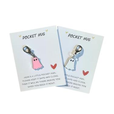 Imagem de Chaveiro com pingente fantasma de abraço de bolso com cartão de mensagem inspirador, rosa ou branco, Branco, P