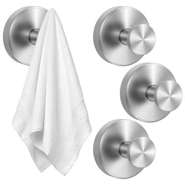 Imagem de UKQRRTC 4 peças de ganchos de ventosa de aço inoxidável com capacidade para até 6,8 kg, gancho de sucção para ventosa, gancho de guirlanda, sem orifícios, cabide de sucção para casa, cozinha, banheiro