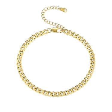 Imagem de INBLUE Tornozeleiras de aço inoxidável para mulheres, ouro, prata, ouro rosa, contas, fígaro/cubano, corrente de elos no tornozelo, ajustável, joia à prova d'água para praia, 6 mm, Aço inoxidável, Sem