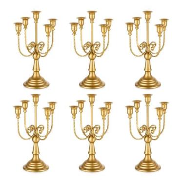 Imagem de Candelabro Romadedi Gold de 5 braços, 30 cm, conjunto de 6 metais