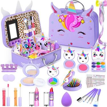 Imagem de Kit de maquiagem Massiuve Unicorn Theme lavável para meninas - Mqsiuve