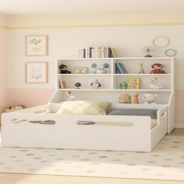 Imagem de Cama Montessoriana Casal com Cabeceira Organizadora de Brinquedo Estan
