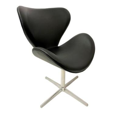 Imagem de Poltrona Swan Decorativa Sala de Estar cor Preta Base Alumínio 4 haste