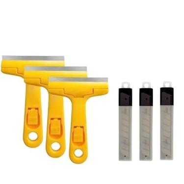 Imagem de Conjunto de raspadores multiuso de 2 peças com várias lâminas profissionais para limpar caixas, vidros, pisos e azulejos de cerâmica(3 Raspadores + 18 Lâminas)