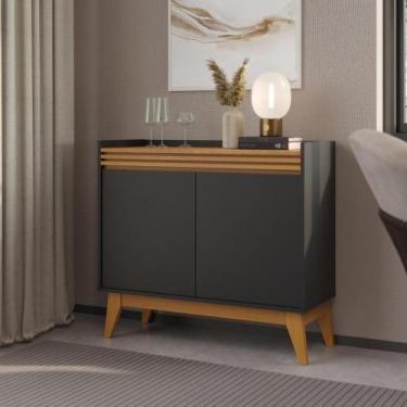 Imagem de Buffet Aparador Ripado Com 2 Portas Monaco 92cm - Preto E Cedro - VIAN
