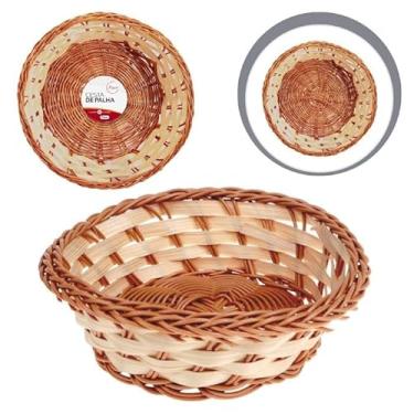 Imagem de Cesta de Palha Artesanal Redonda, Trançada, 15,5cm