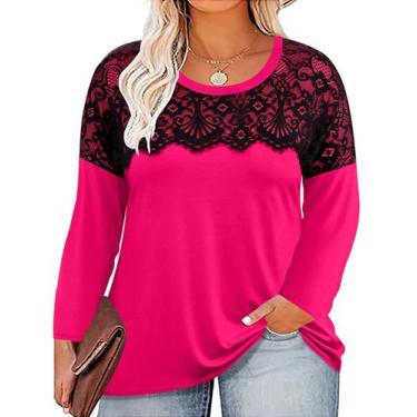 Imagem de Camiseta TIYOMI Plus Size de renda preta de manga comprida XL-5XL