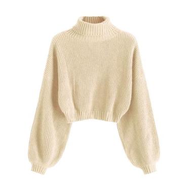 Imagem de Suéter feminino ZAFUL com gola alta e manga lanterna