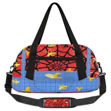 Imagem de Bolsa de viagem de academia para meninos – Bolsa infantil de fim de semana com bolso frontal com zíper para prática escolar, bolsas de mão para adolescentes, Banana aranha vermelha, Desenho animado