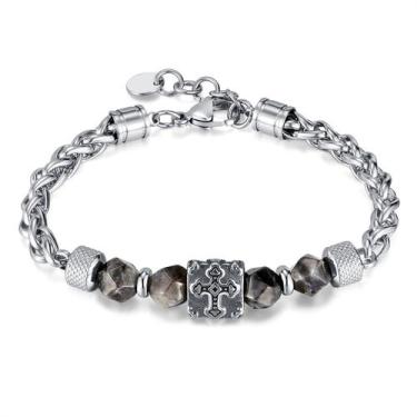 Imagem de Pulseira Cross Charm Chain para homens com miçangas de aço inoxidável 