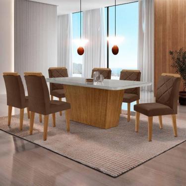 Imagem de Mesa Sala De Jantar Aida 180cm E 6 Cadeiras Melissa Moderna Vel. Marrom/off White/imbuia