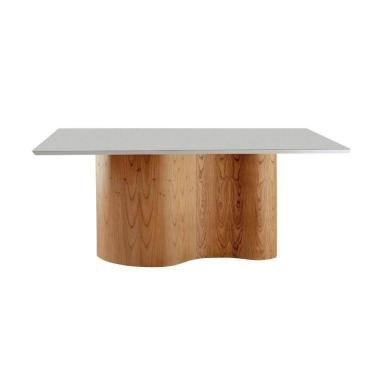 Imagem de Mesa Suiça 180cm Tampo Laqueado Com Vidro Moderna Mobília Cinamomo Imbuia Off White