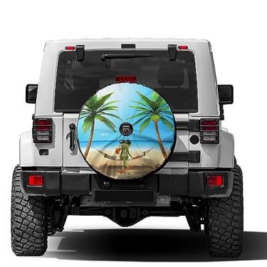 Imagem de Dujiea Capa de pneu sobressalente Frog Holiday com orifício para câmera de reserva, capa universal de pneu de roda protetores de pneu para Jeep Trailer RV Van SUV Caminhão Camper e muitos veículos