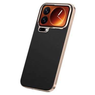 Imagem de FWYANZH Capa de couro para Xiaomi 17 Pro Max/17 Pro/17, proteção para câmera, fina, galvanizada, borda dourada, à prova de choque, capa de estilo de negócios luxuosa, preta, 17 Pro