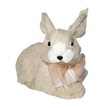Imagem de Decoração Páscoa Coelho Realista Deitado Palha Italiana Importada