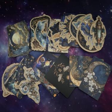 Imagem de 50 peças de adesivos vintage de astronomia - fantasia planeta espaço lua celestial decalques para cadernos, diário de scrapbook DIY, garrafas de água, carros, bagagem, ideal para decoração de festas