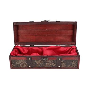 Imagem de Caixa de vinho de madeira estilo retrô europeu estampado caixa de garrafa de álcool para armazenamento de vinho embalagem de presente placa de densidade durável material PU 35,5 x