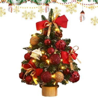 Imagem de Árvore de Natal de mesa pequena,Árvore de Natal pequena com luzes | Árvore de mesa pequena artificial de Natal | Árvore de mesa pequena de Natal com luzes LED, enfeites de pinheiro para casa, sala, qu