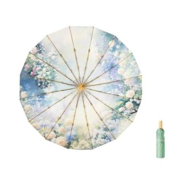 Imagem de Guarda-chuva Manual Feminino De 16 Varetas Com Proteção UV, Dupla Funç