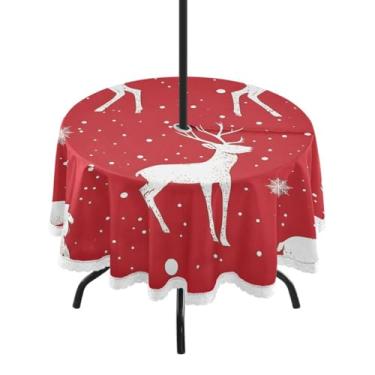 Imagem de CEBUGI Toalha de mesa redonda para ambientes externos, alce, impermeável, com furo Umberlla, capa de mesa lavável para pátio, cozinha, sala de jantar, 152 cm