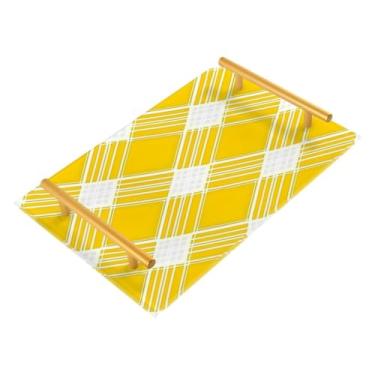 Imagem de Wassud Bandeja de banheiro com estampa de guingão amarelo, bandejas de perfume, alça de maquiagem, cômoda, quarto, cozinha, mesa, 30 x 20 cm