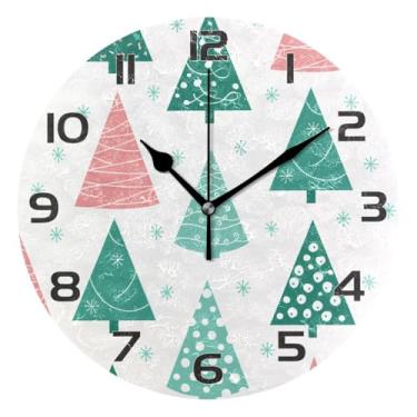 Imagem de YETTASBIN Relógio de parede de árvore de Natal, silencioso, sem tique-taque, operado por bateria, relógio redondo decorativo criativo para cozinha, sala de estar, banheiro, decoração de escritório em