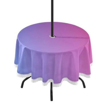 Imagem de CEBUGI Toalha de mesa redonda para uso ao ar livre, fundo colorido, impermeável, com furo Umberlla, capa de mesa lavável para pátio, cozinha, sala de jantar, 152 cm