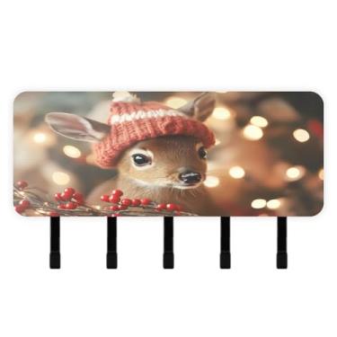 Imagem de Burbuja Porta-chaves de veado de Natal com 5 ganchos, porta-chaves autoadesivo montado na parede, organizador de armazenamento de correio para entrada, decoração de casa