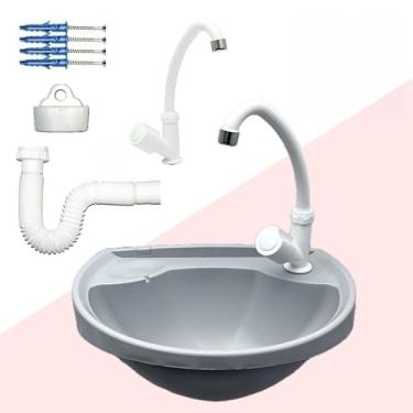 Imagem de Pia de Banheiro com Sifão e Ralo Lavatório Completo Antimanchas em Plástico Cuba para Banheiro com Kit de Instalação (4L CINZA + TORN GIR BRA + SIF)