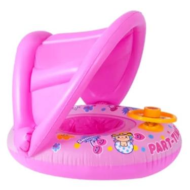 Imagem de Boia Inflável Infantil Rosa com Volante e Buzina + Cobertura Removível – Piscina, Praia ou Mar | Diversão e Segurança para Crianças Pequenas (Rosa)